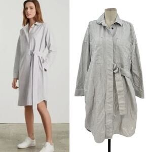 Everlane The Oxford Shirt Dress Striped White &‎ Grey Button Down Size Small
